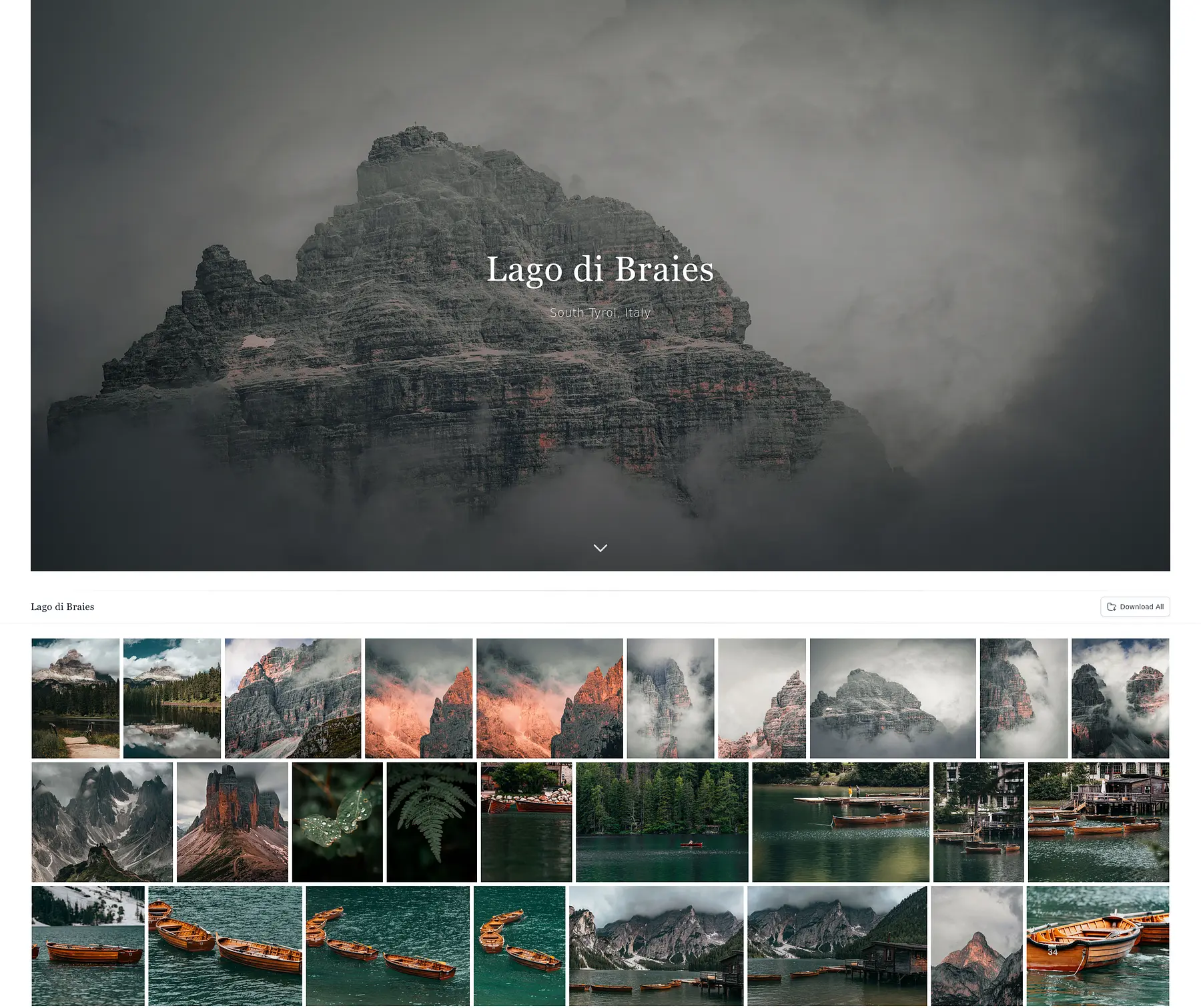 Picstack landscape photography gallery with custom branding and subdomain